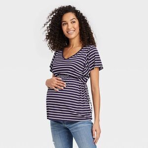 ISABEL MATERNITY Women's Flutter Short Sleeve Tie-Waist Maternity Top, XS